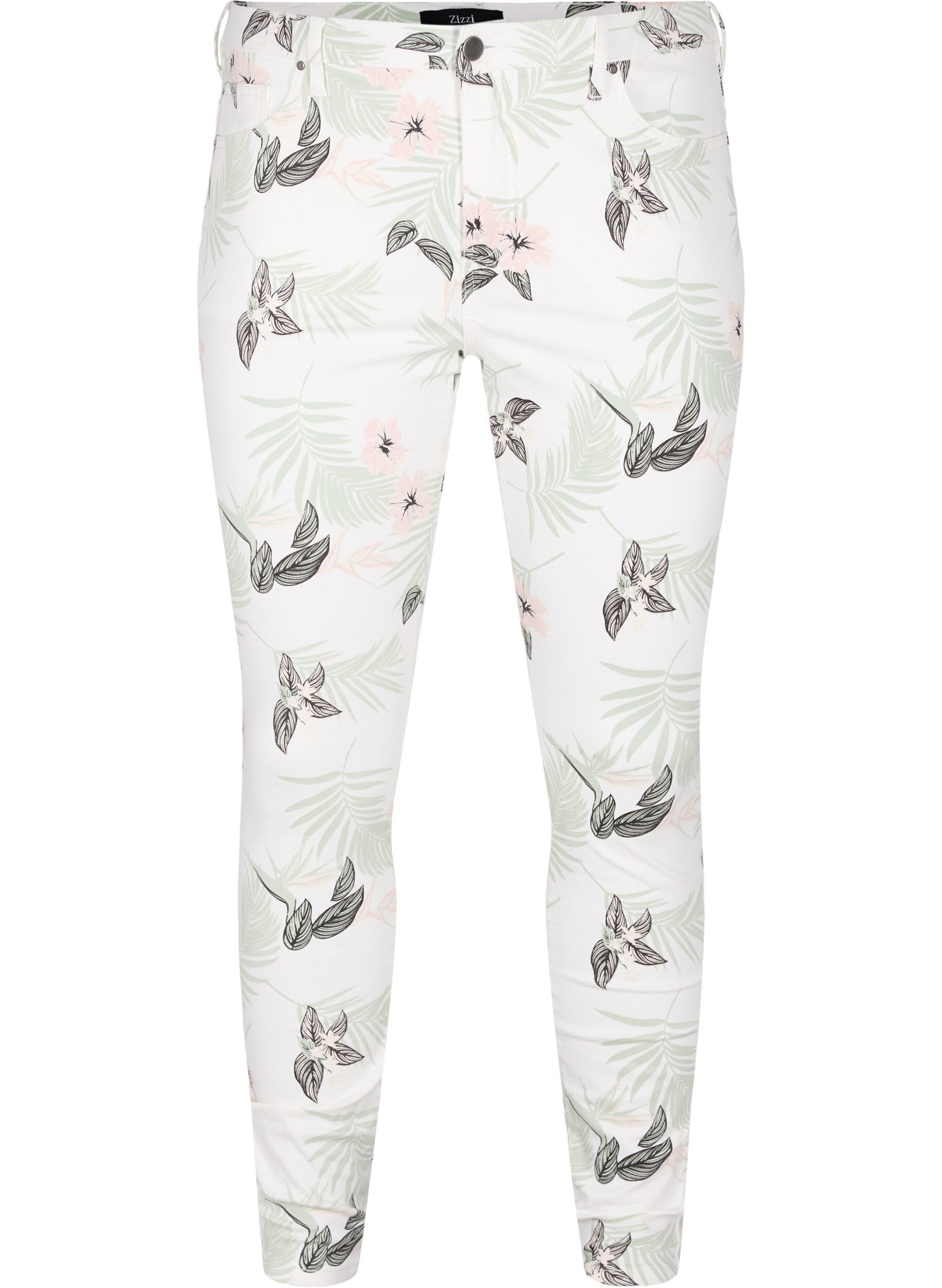 ZizziAmy jeans met hoge taille en bloemenprint, White Flower AOP L78, Packshot image number 0