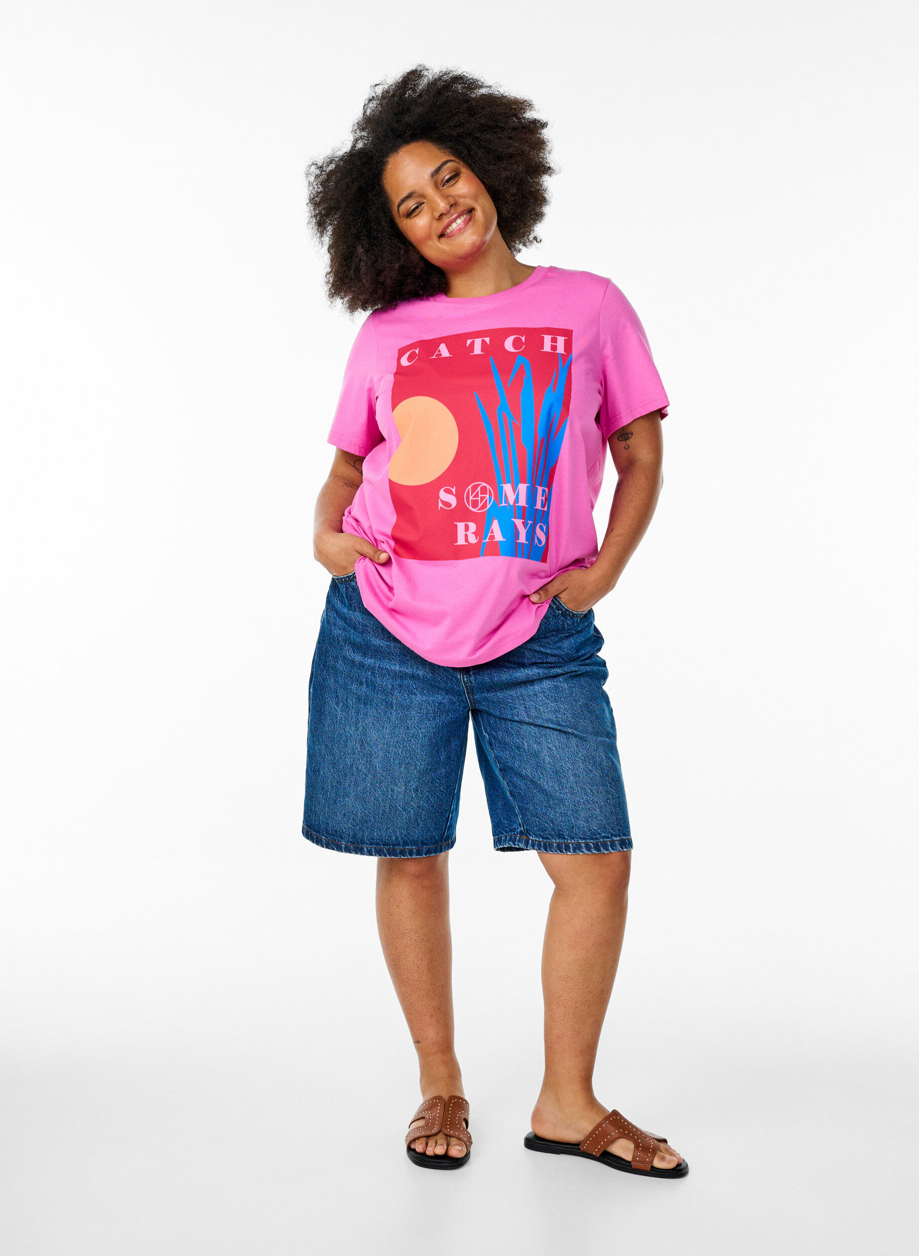 ZizziT-shirt met een grafisch zomermotief, Roze, Model image number 1