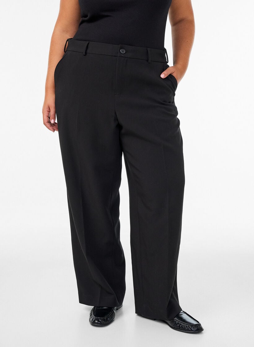 Op maat gemaakte broek met wijde pijpen en hoge taille, Zwart, Model image number 2