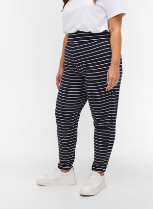 Pantalon en coton à revers, Blue Stripe, Model image number 2