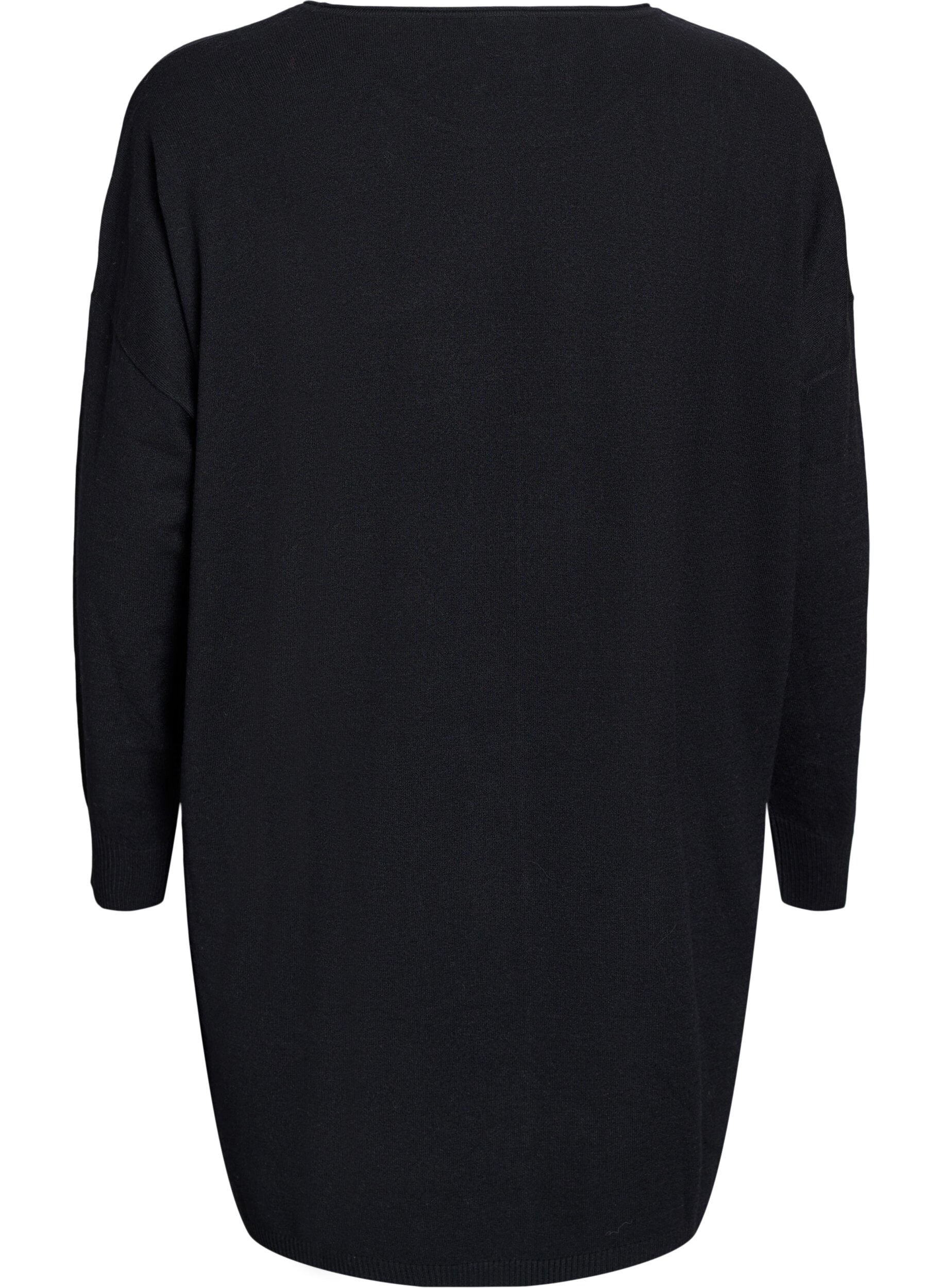 ZizziKorte gebreide jurk met middennaad en zakken, Zwart, Packshot image number 1