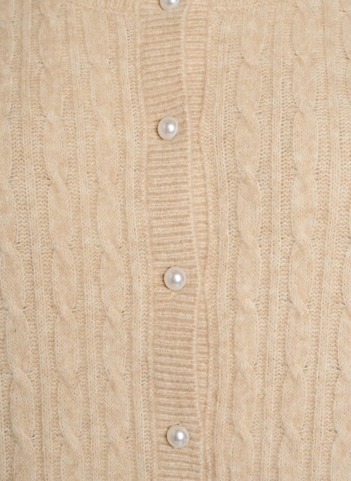 Kabelgebreid vest met parelknopen, Beige, Packshot image number 2