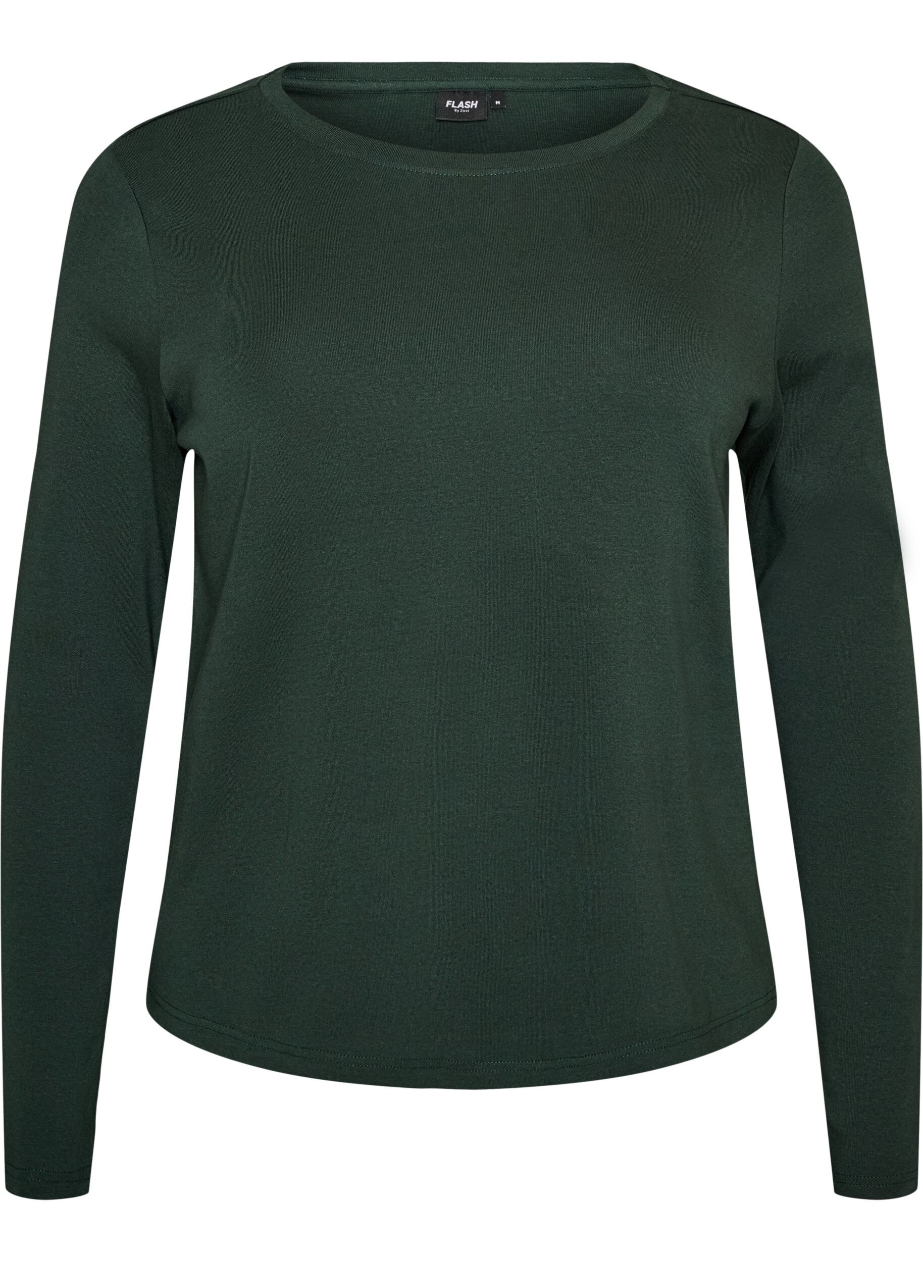 ZizziBasic T-shirt met lange mouwen en ronde hals, Groen, Packshot image number 0