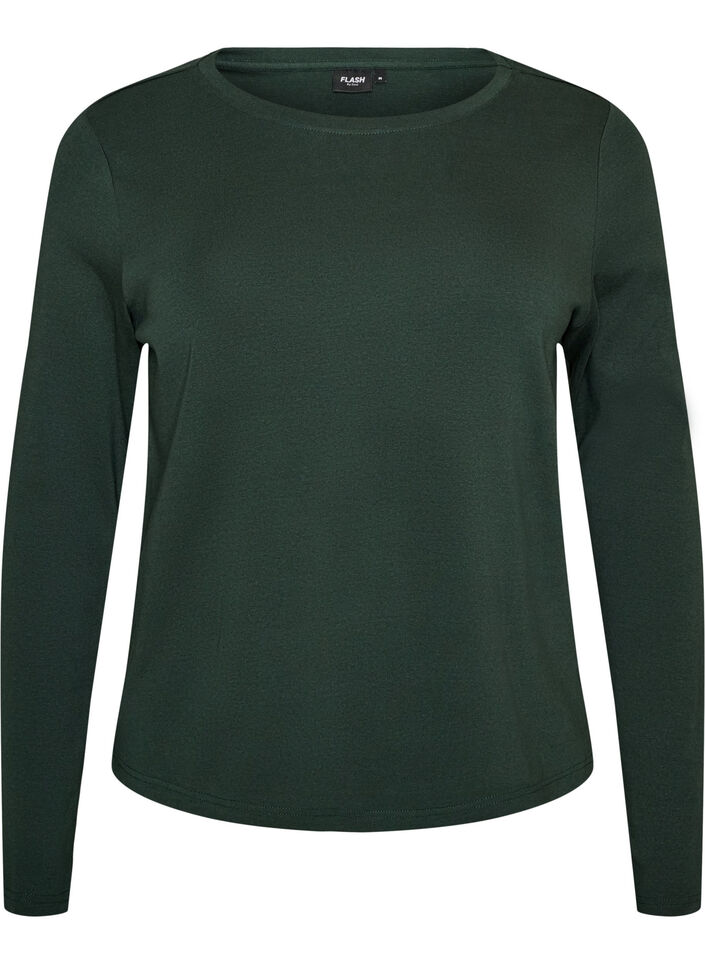 Basic T-shirt met lange mouwen en ronde hals, Groen, Packshot image number 0