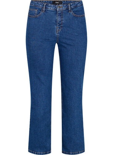 Jean taille haute Gemma avec coupe droite, Dark blue, Packshot image number 0