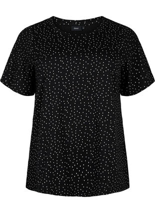 T-shirt van biologisch katoen met stippen	, Black w. White Dot, Packshot image number 0
