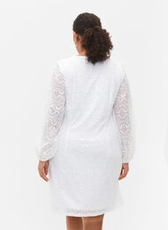 Kanten jurk met v-snit en lange mouwen, Bright White, Model