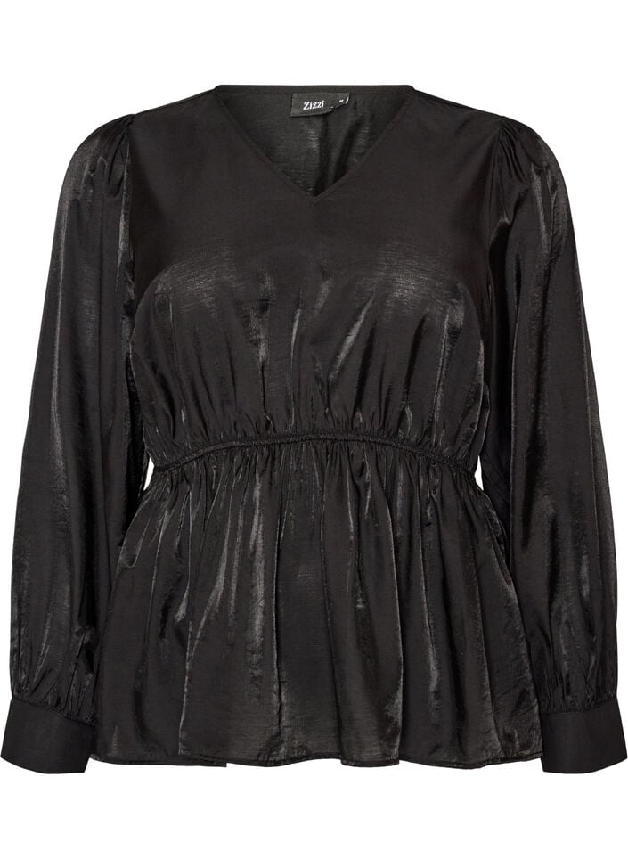 Blouse brillante en viscose &agrave; effet p&eacute;plum, Noir, Packshot image number 0
