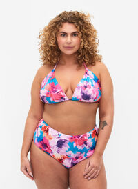 Bas de bikini à imprimé et taille haute, Pink Flower, Model