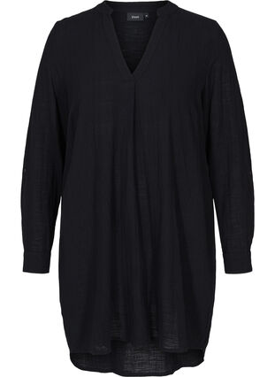 Tunique en coton à manches retroussées, Black, Packshot image number 0