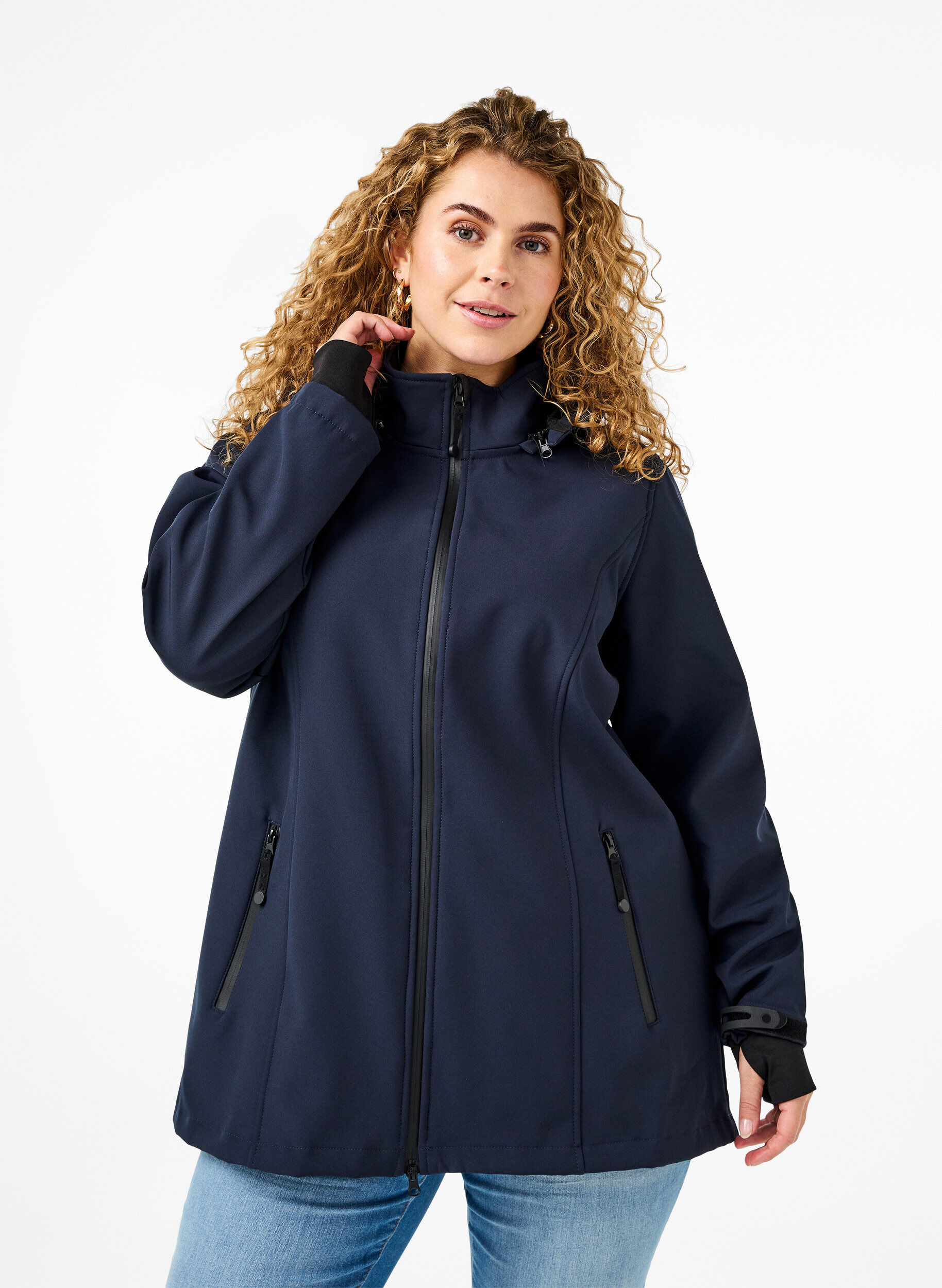 Kort softshelljack met afneembare capuchon, Blauw, Model