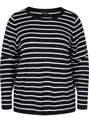 Top en viscose tricoté à manches longues, Black W/Stripes, Packshot image number 0
