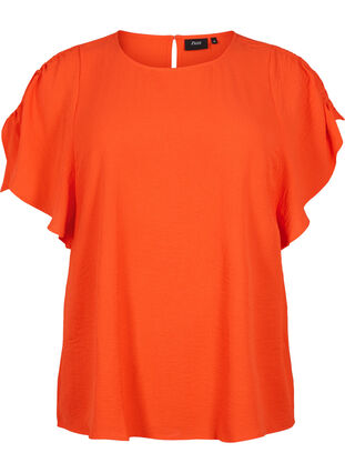 Geribbelde blouse met korte mouw, Orange.com, Packshot image number 0
