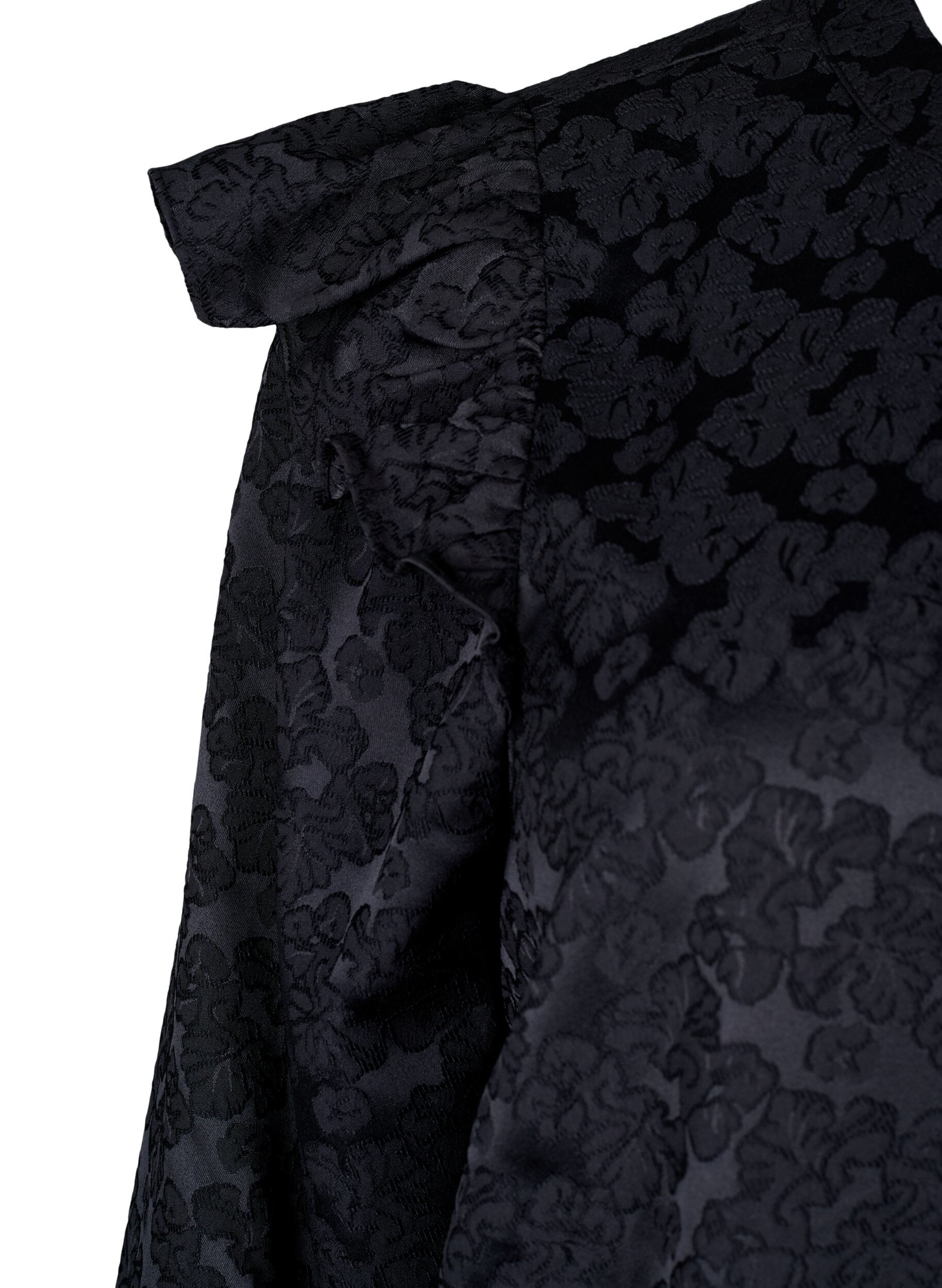 ZizziJacquard jurk met lange mouwen en ruches, Zwart, Packshot image number 3