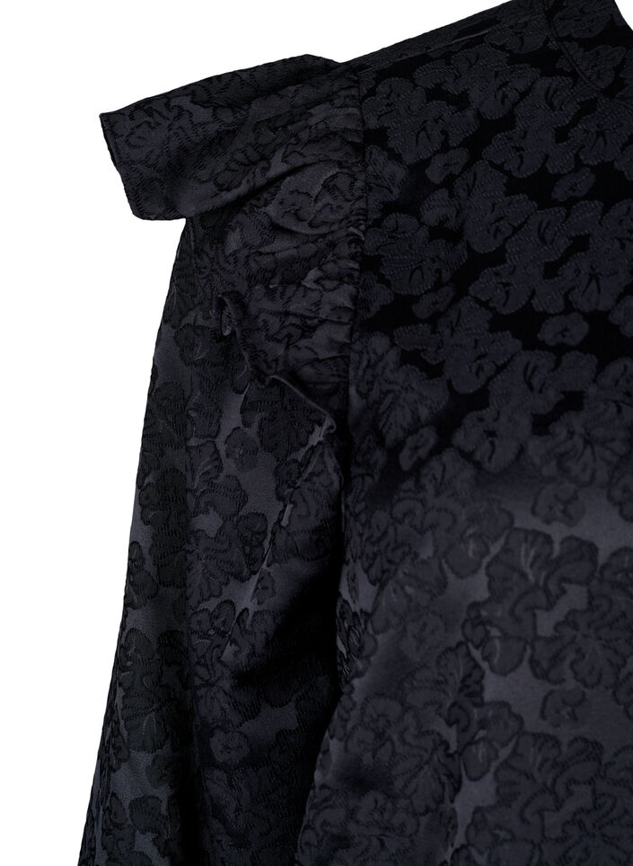 Jacquard jurk met lange mouwen en ruches, Zwart, Packshot image number 3