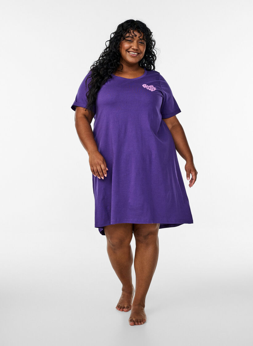 Chemise de nuit &agrave; manches courtes en coton biologique, Violet, Model image number 1
