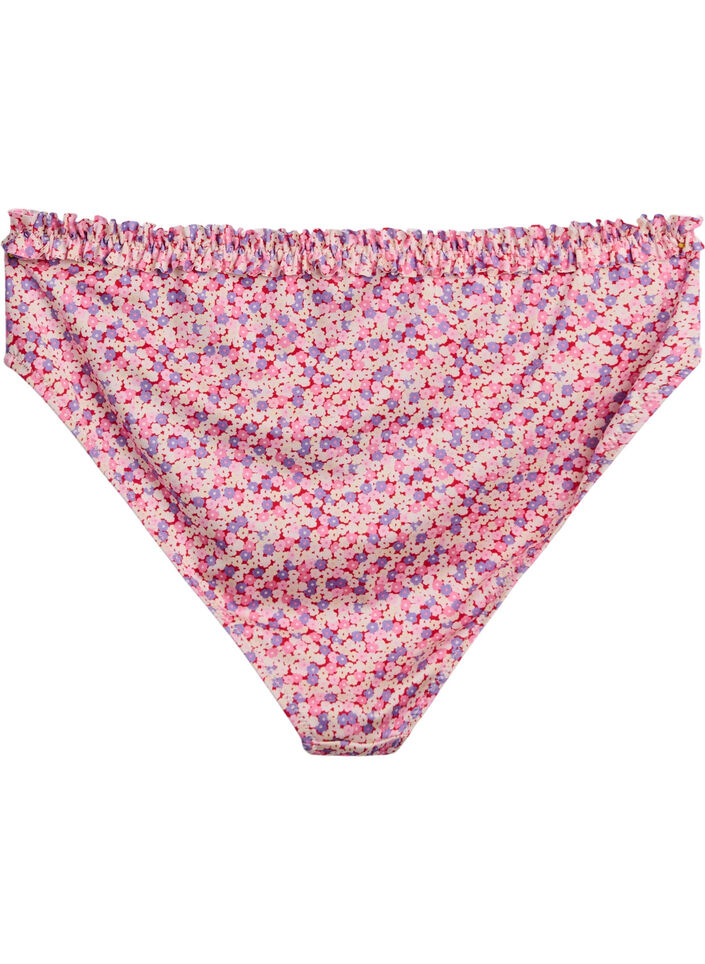 Bas de bikini tai &agrave; imprim&eacute; floral avec bord fronc&eacute;, Rose, Packshot image number 1