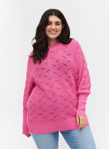 Pull en tricot à motifs avec manches bouffantes, Wild Orchid, Model image number 0