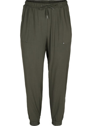 Pantalon avec poches et ourlet élastique, Dark Olive, Packshot image number 0