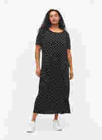 Midi-jurk van viscose met korte mouwen, Black Dot, Model