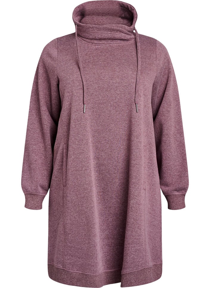 Kort sweatshirt jurk met hoge kraag en zakken, Rood, Packshot image number 0
