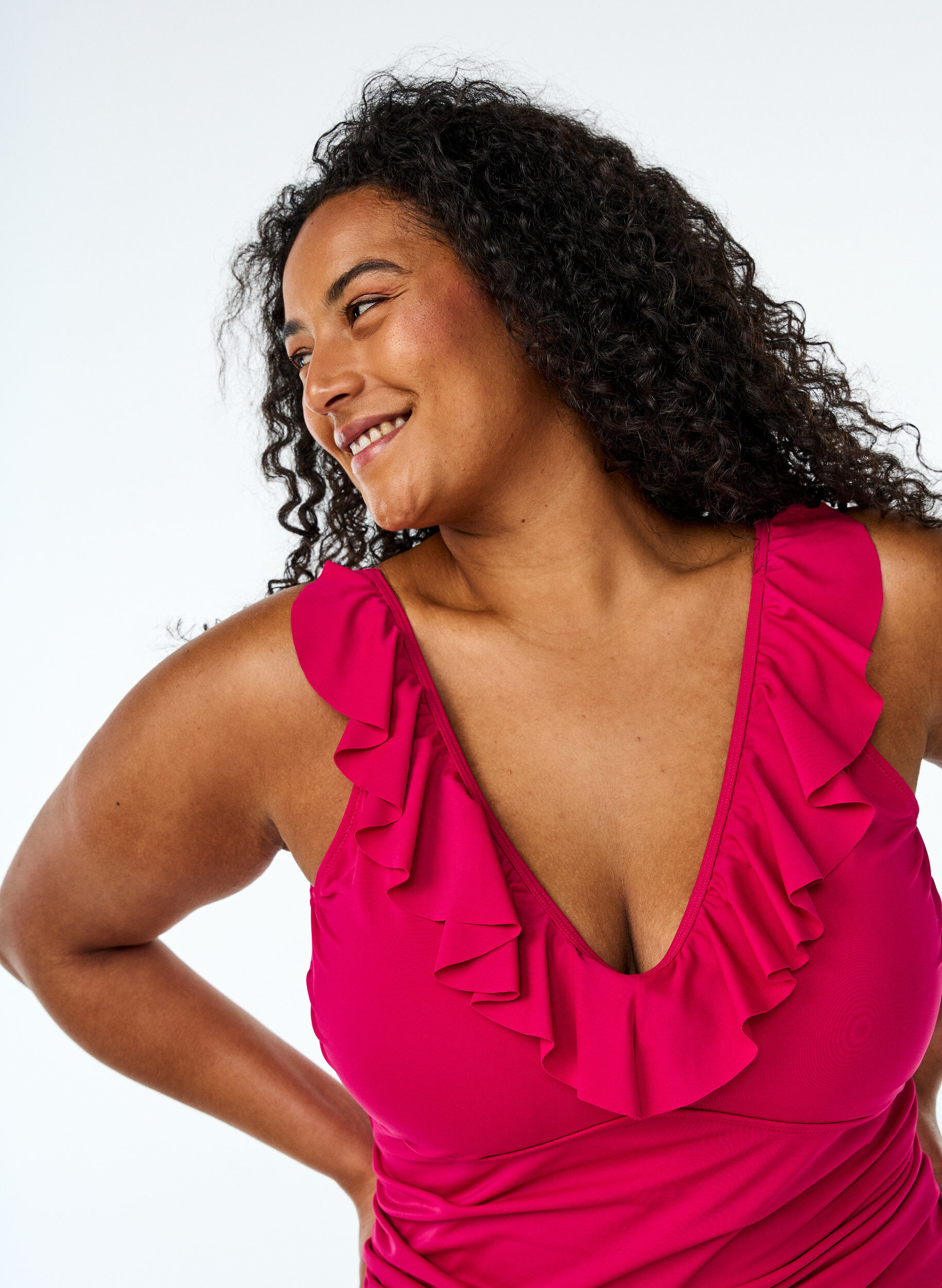 ZizziBadpak met ruches en afneembare vulling, Roze, Model image number 2