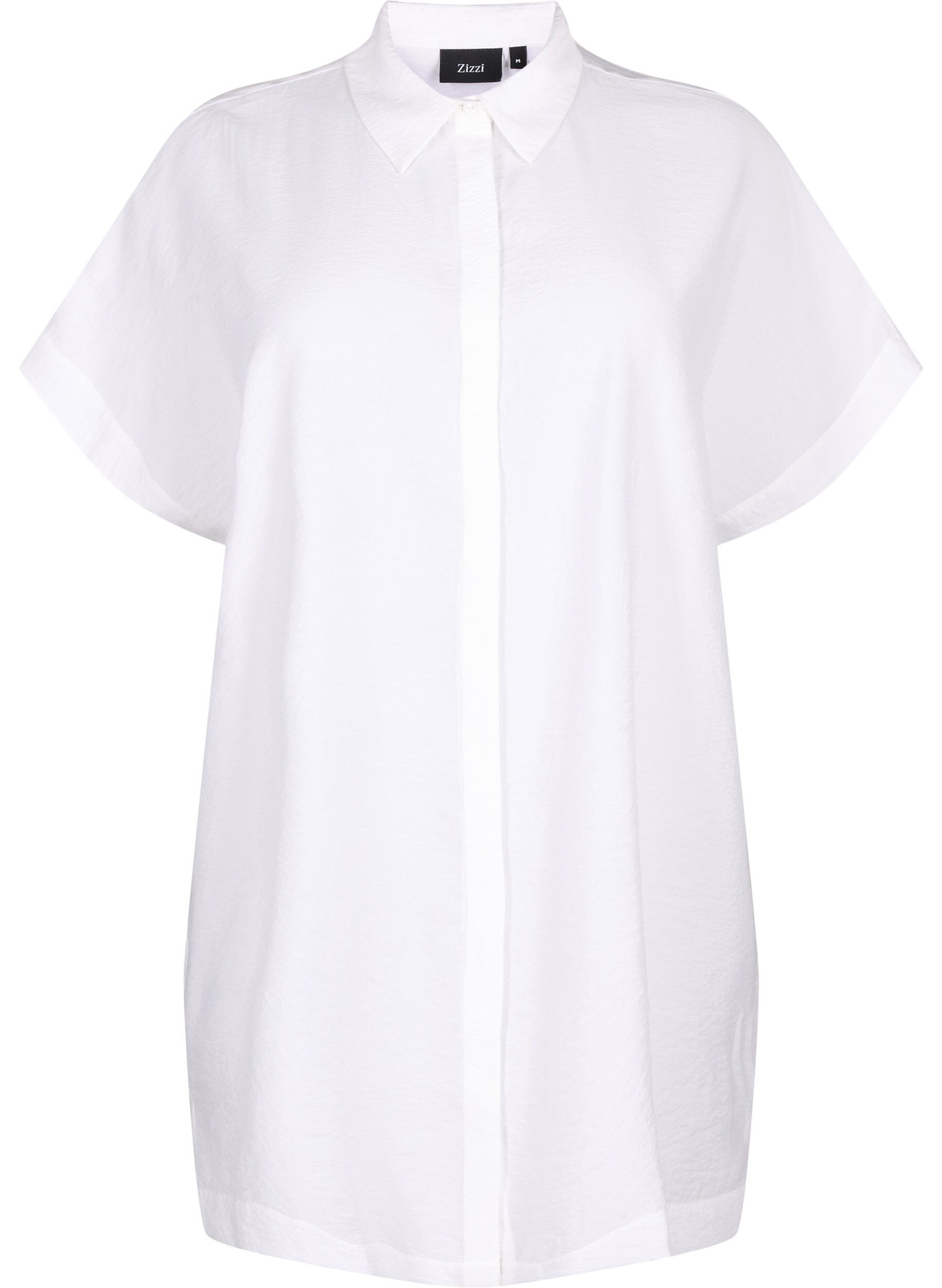 ZizziLang shirt van viscose met korte mouwen, Bright White, Packshot image number 0