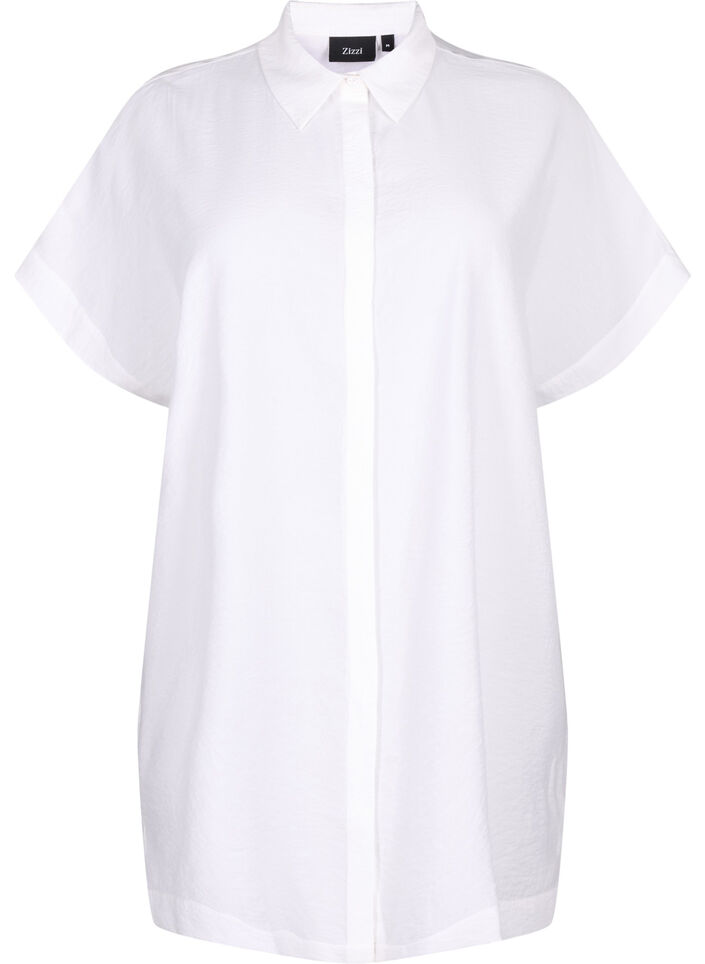 Lang shirt van viscose met korte mouwen, Bright White, Packshot image number 0