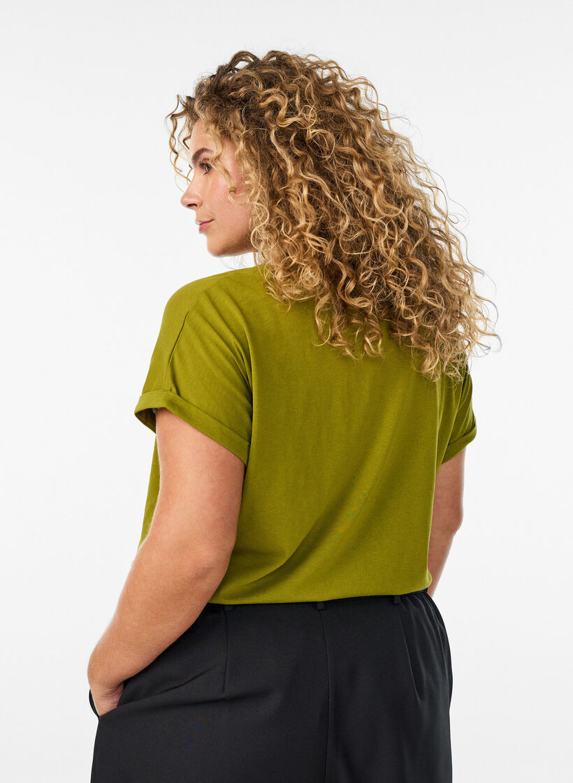 T-shirt met korte mouwen van katoenmix, Groen, Model image number 2