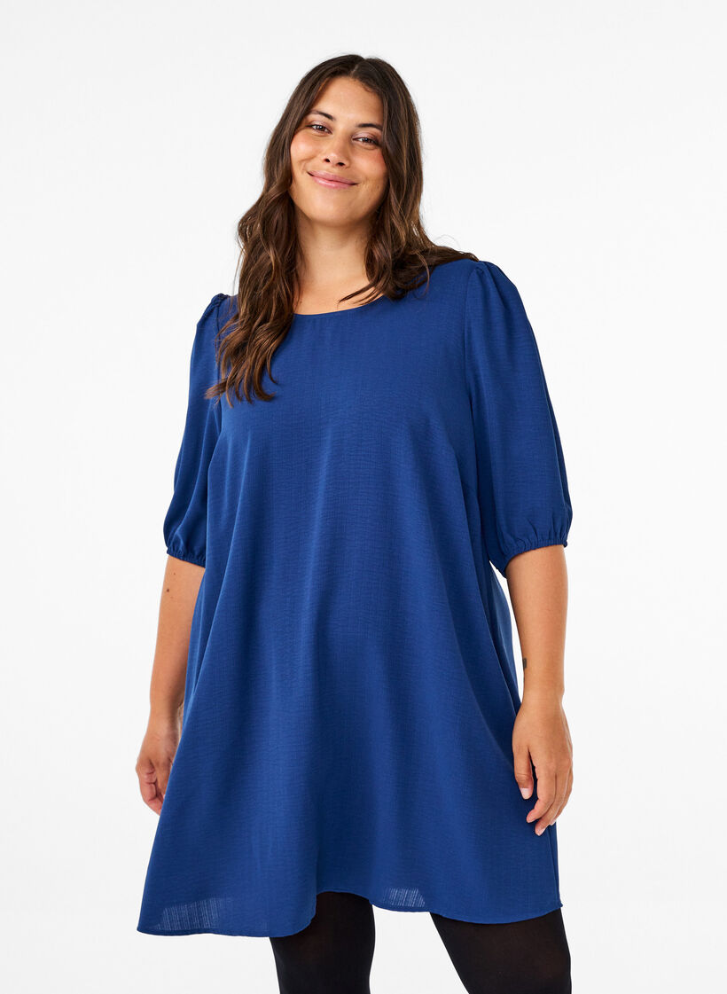 Robe courte avec nœud dans le dos, Estate Blue, Model image number 0