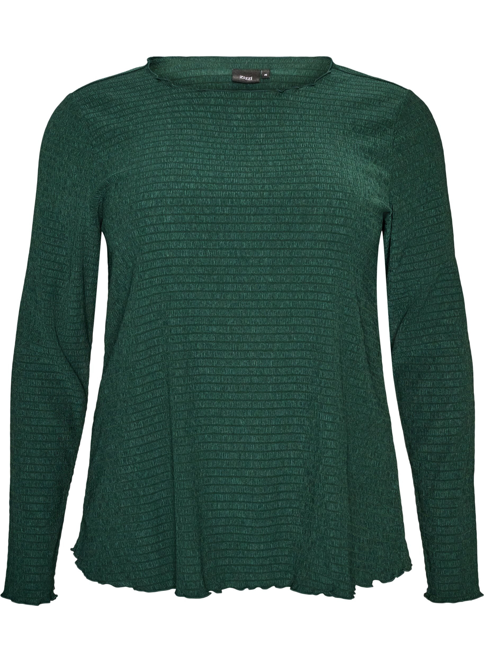 ZizziBlouse textur&eacute;e avec bords ondul&eacute;s, Vert fonc&eacute;, Packshot image number 0