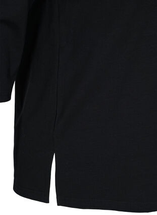 Blouse en coton uni à manches 3/4 et fente, Black, Packshot image number 3