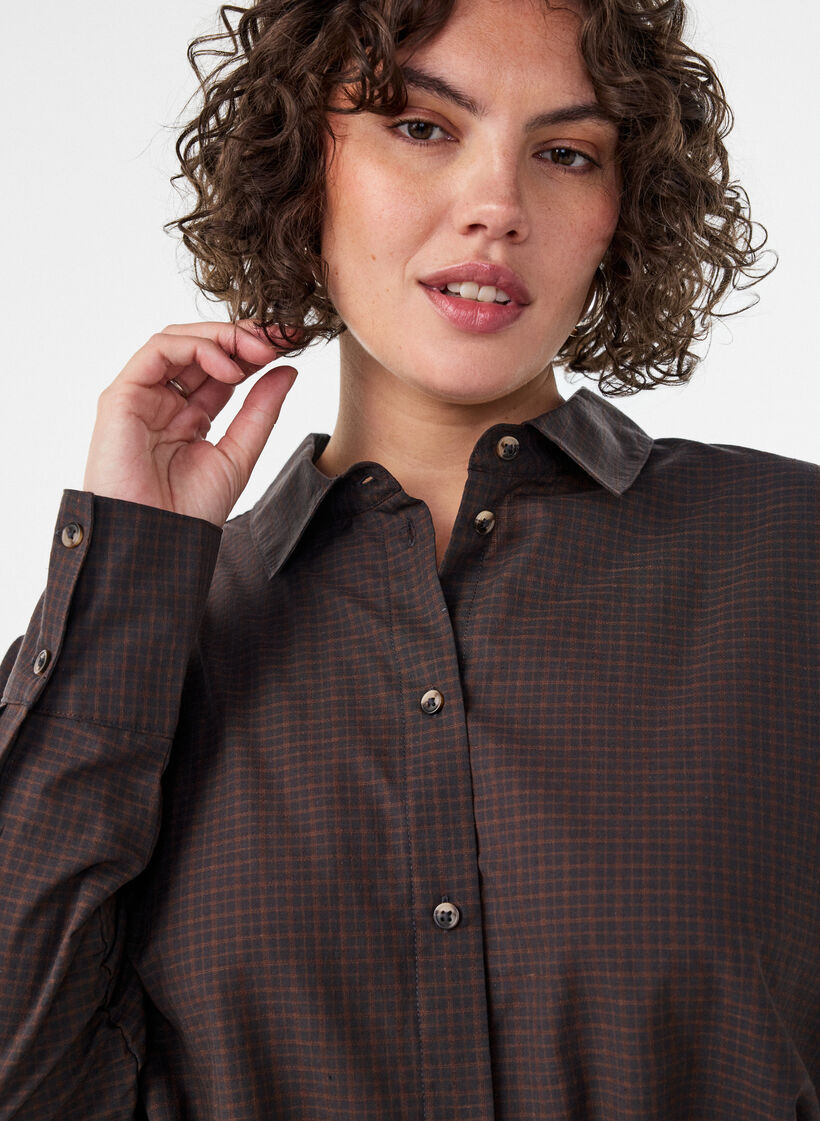 Katoenen overhemd met ruitpatroon, Bruin, Model image number 3
