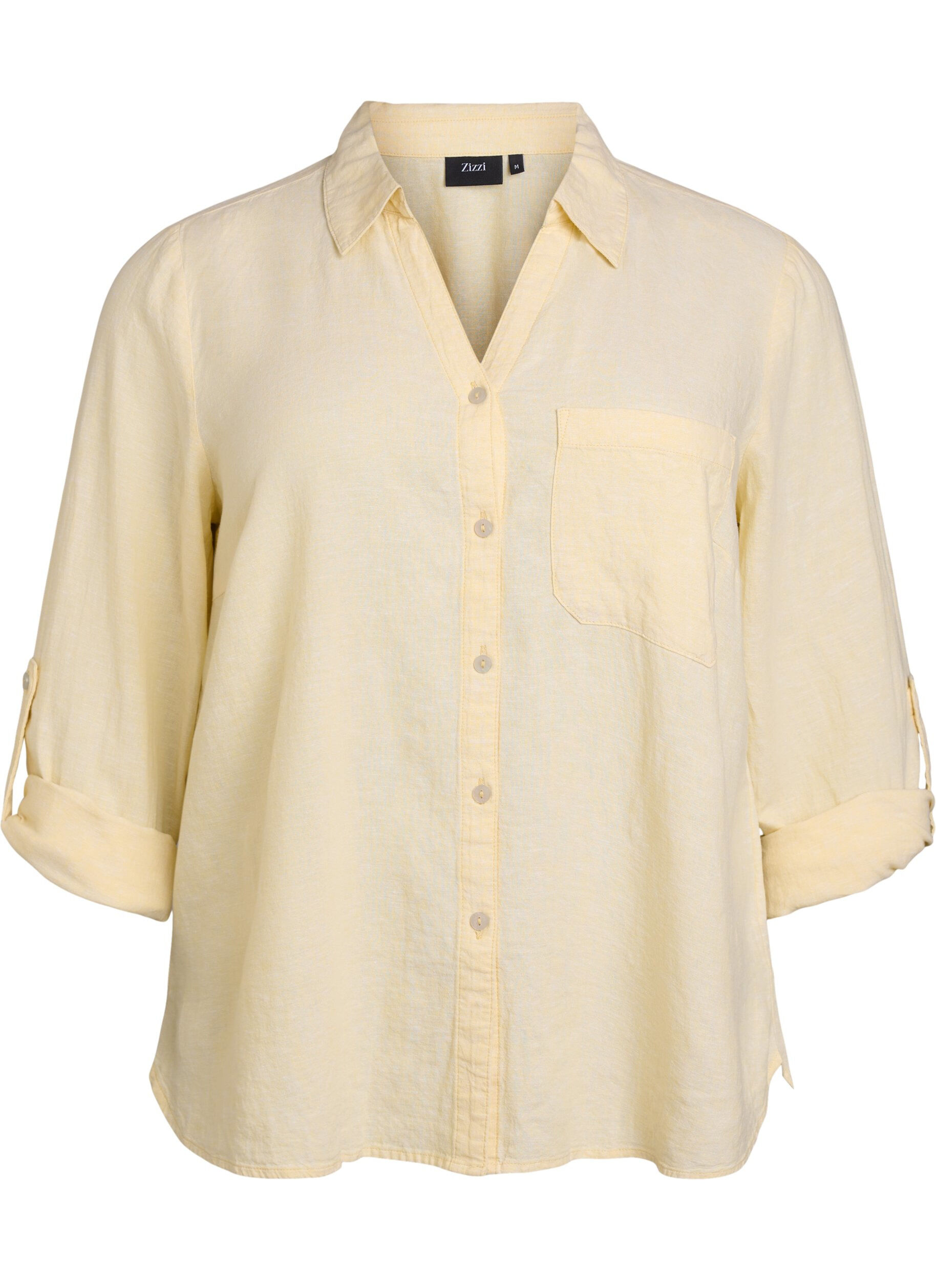 ZizziChemise en lin et viscose avec manches 3/4, Jaune clair, Packshot image number 0