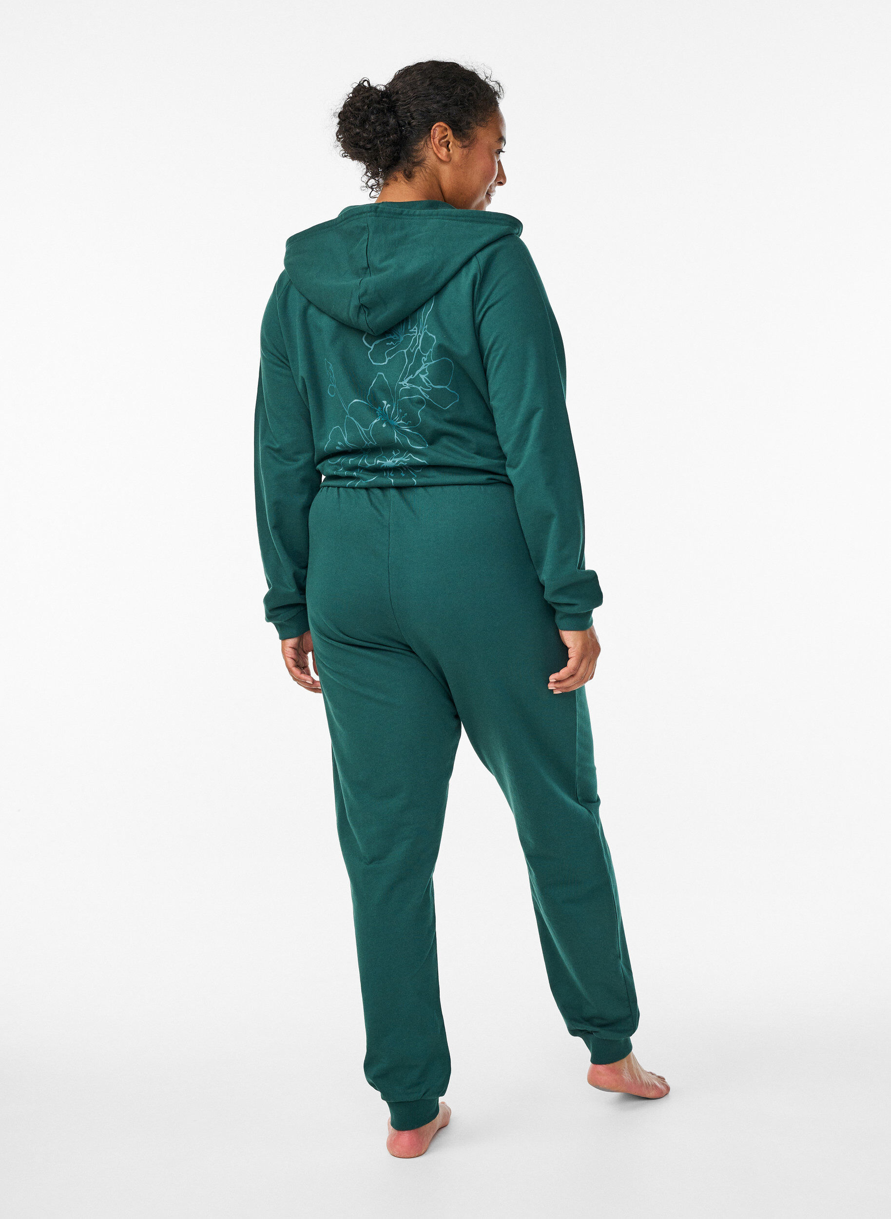 Zizzi Pantalon de jogging taille haute en coton, Vert fonc&eacute;, Model image number 1