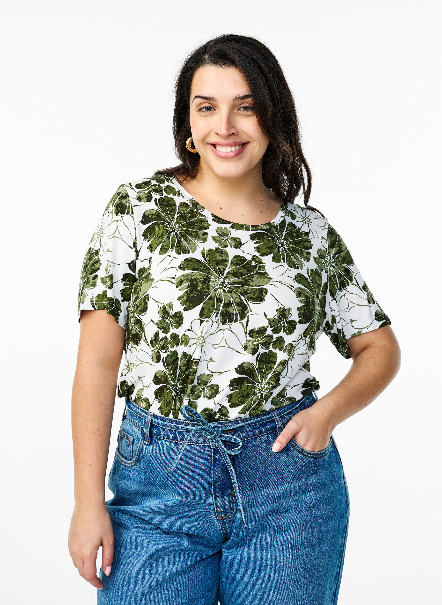 ZizziT-shirt met bloemenprint, Groen, Model image number 0