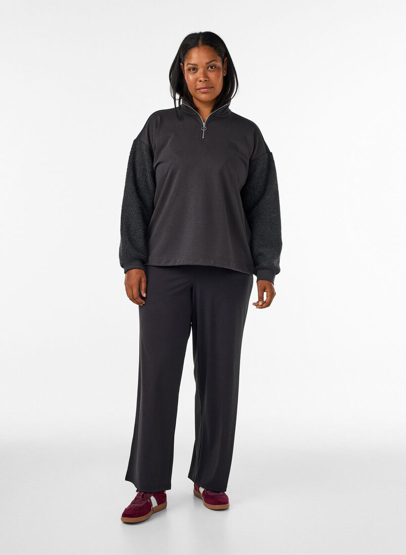 Sweatshirt met teddymouwen en een hoge hals, Grijs, Model image number 1