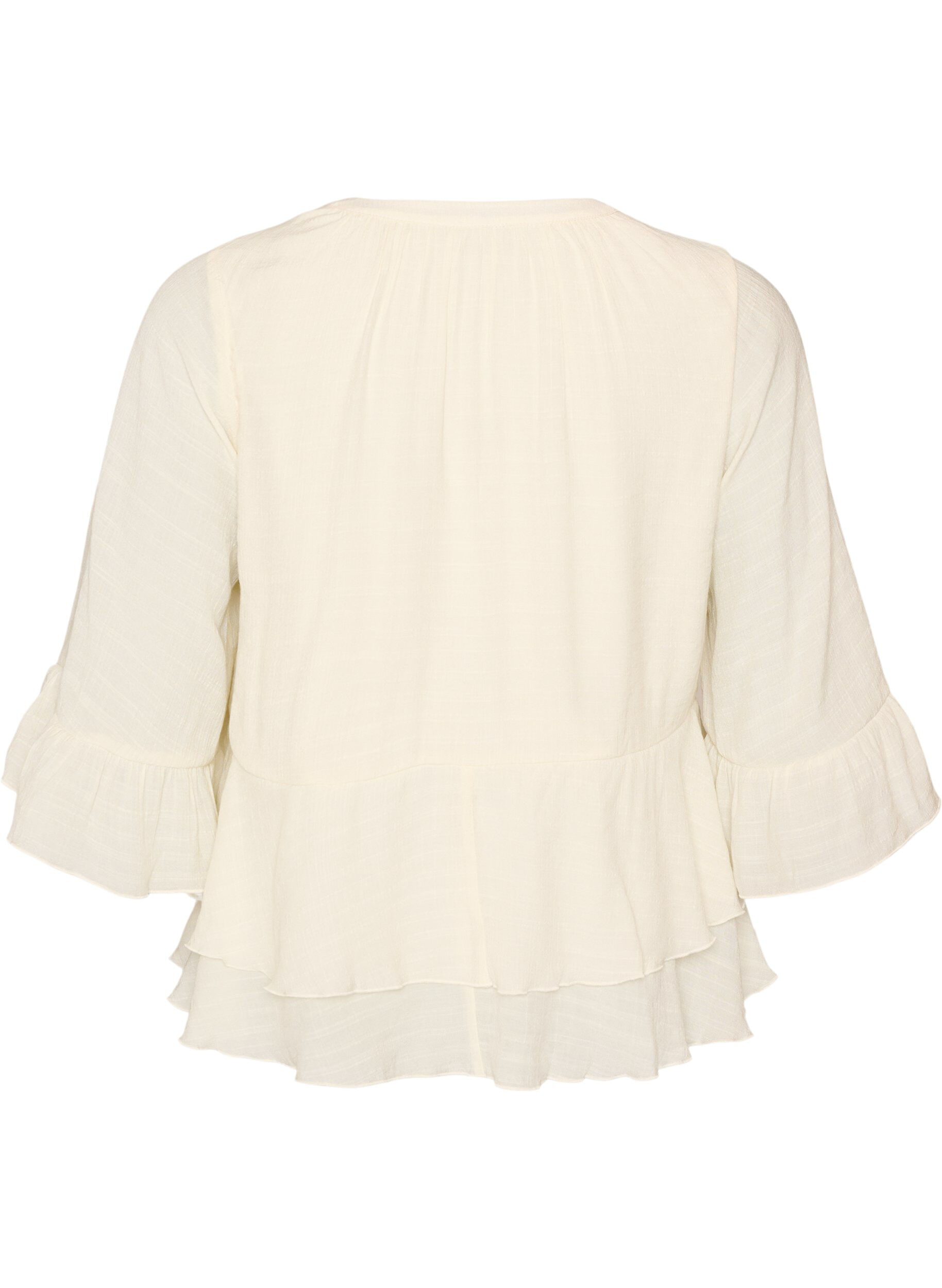 ZizziBlouse met 3/4-mouwen en ruchesdetails, Vanille, Packshot image number 1