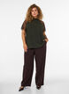 Blouse met korte kanten mouwen en hoge hals, Groen, Model image number 1