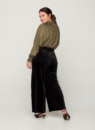Pantalon en velours avec jambes larges, Black, Model image number 0