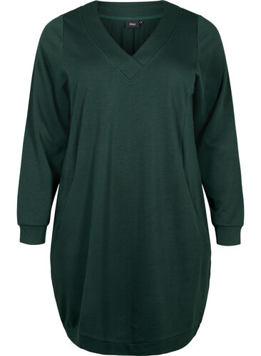 Robe sweat-shirt avec col en V, Scarab, Packshot image number 0