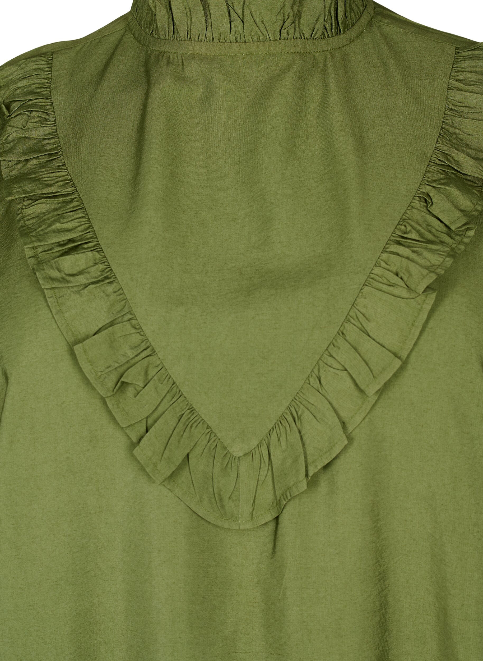 ZizziViscose blouse met franjes., Loden Green, Packshot image number 2