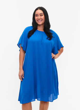 Robe en viscose à manches courtes, Victoria blue, Model image number 0