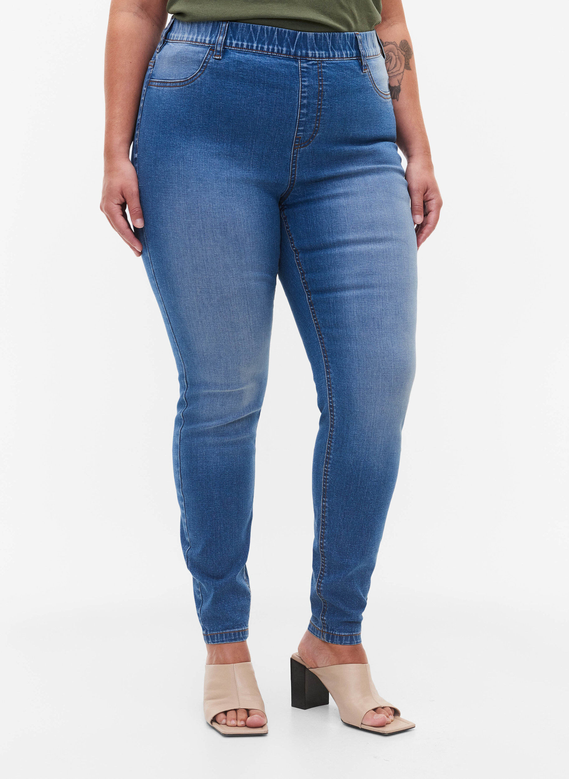 ZizziJeggings met achterzakken, Blue denim, Model image number 2