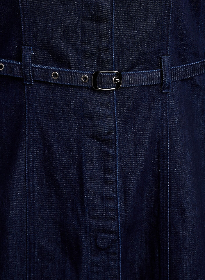 Denimjurk met riem en 3/4-mouwen, Blauw, Packshot image number 3