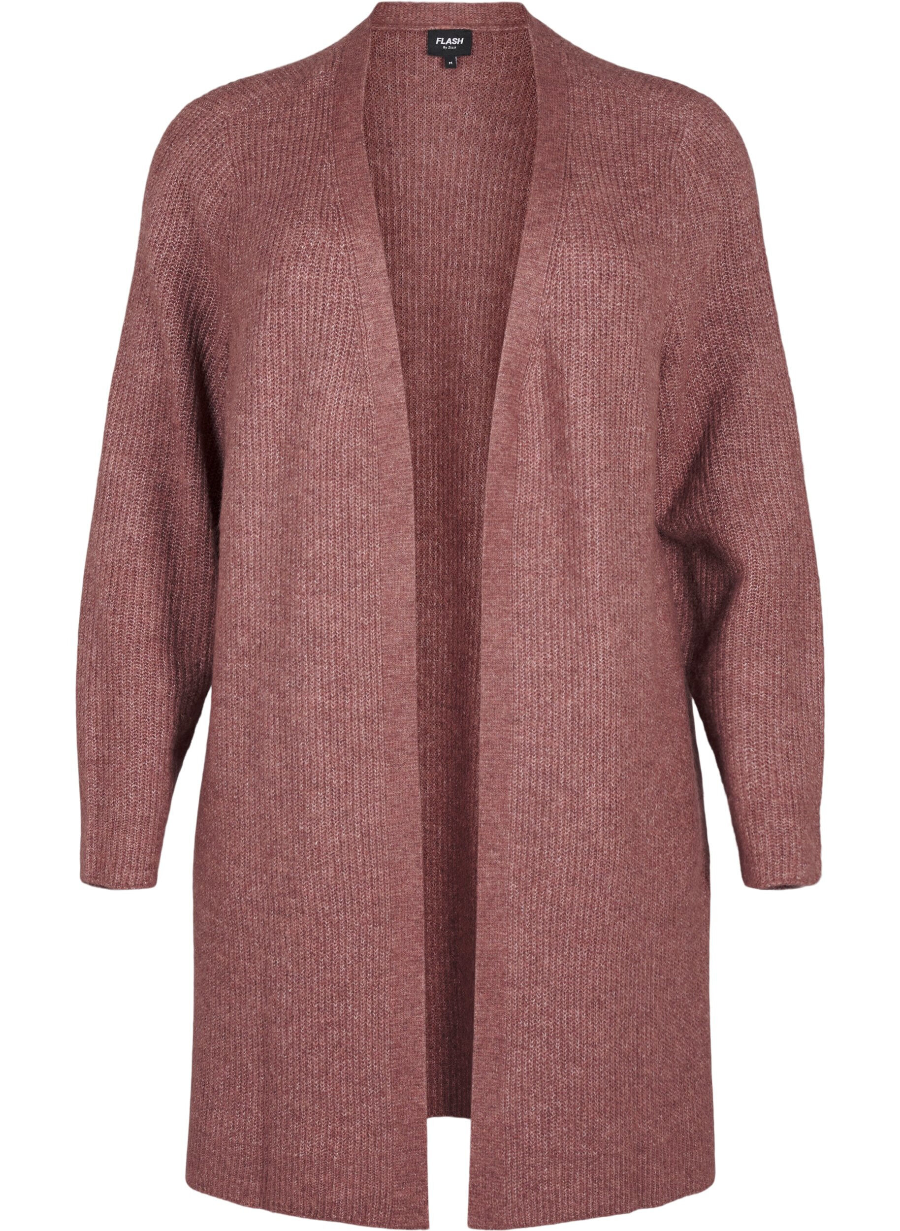 ZizziFLASH - Geribde cardigan met splitten, Rose Brown Melange, Packshot image number 0