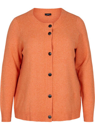 Cardigan court en maille avec boutons de couleurs contrastées, Mandarin Orange Mel, Packshot image number 0