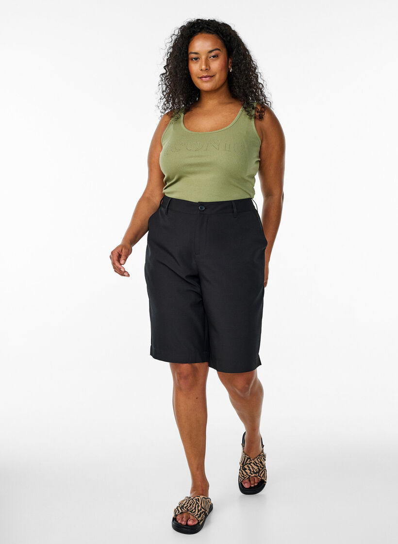 Débardeur cintré avec strass, Vert, Model image number 1