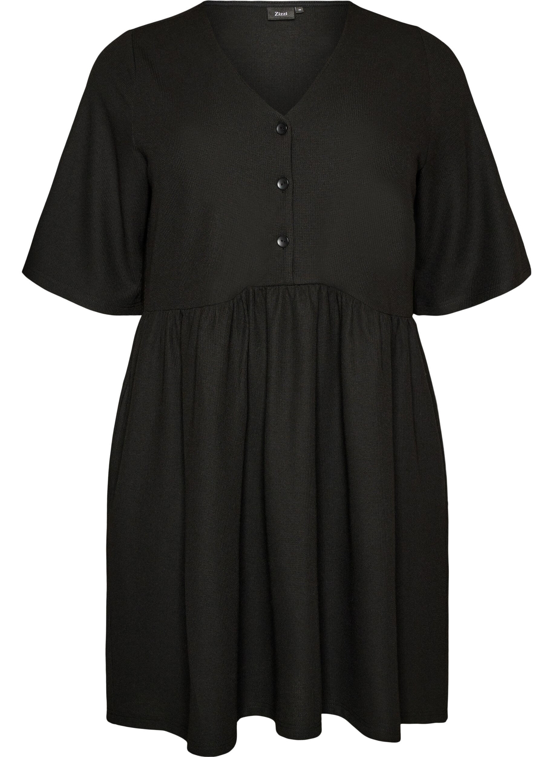 ZizziRobe avec texture c&ocirc;tel&eacute;e et taille empire, Noir, Packshot image number 0