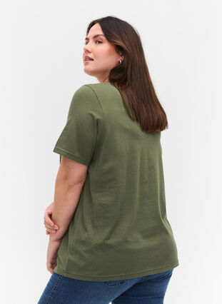 T-shirt en coton bio à col V, Thyme, Model image number 1